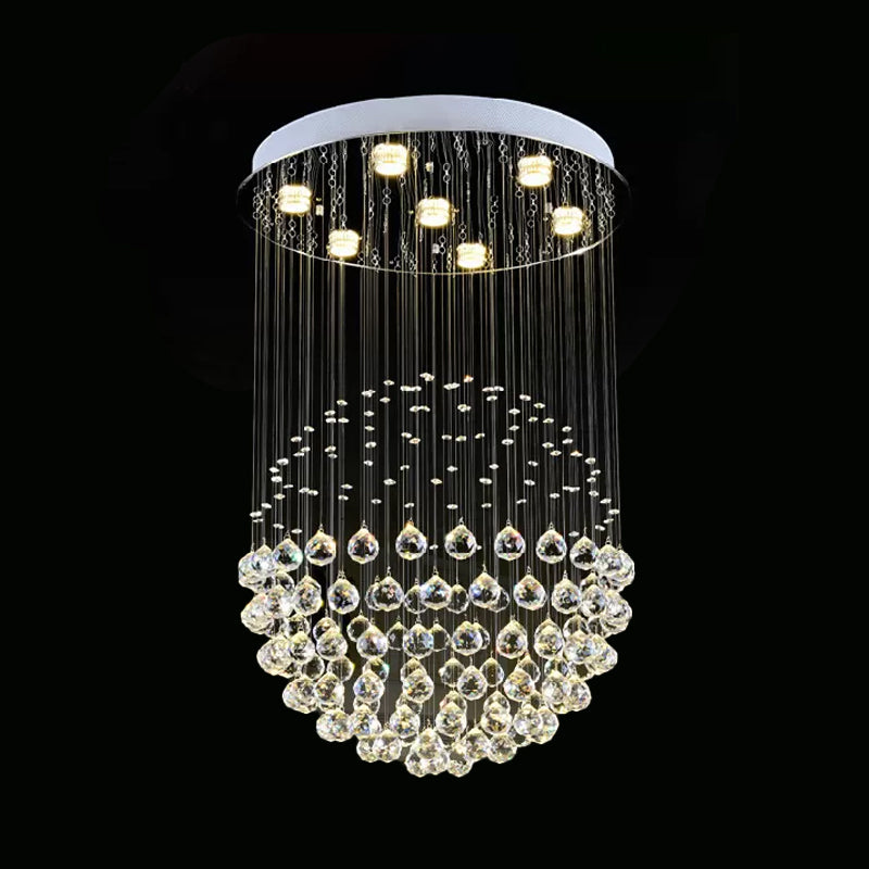 Modern Globe Flushmount Light Crystal 3/5/14 Bulbs Restaurant Ceiling Fixture in Stainless Steel 7 Stainless-Steel Clearhalo 'Ceiling Lights' 'Close To Ceiling Lights' 'Close to ceiling' 'Flush mount' Lighting' 1986456