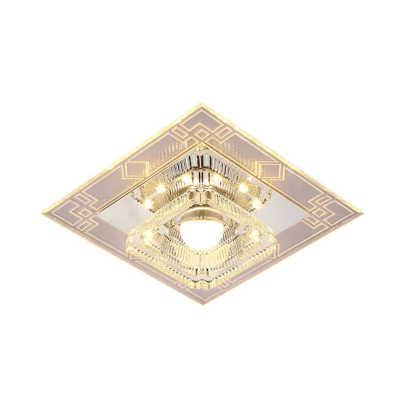 LED Corridor Flush Light Fixture Modern Chrome Close to Ceiling Lamp with Trapezoid Clear Crystal Shade Clearhalo 'Ceiling Lights' 'Close To Ceiling Lights' 'Close to ceiling' 'Flush mount' Lighting' 1986537