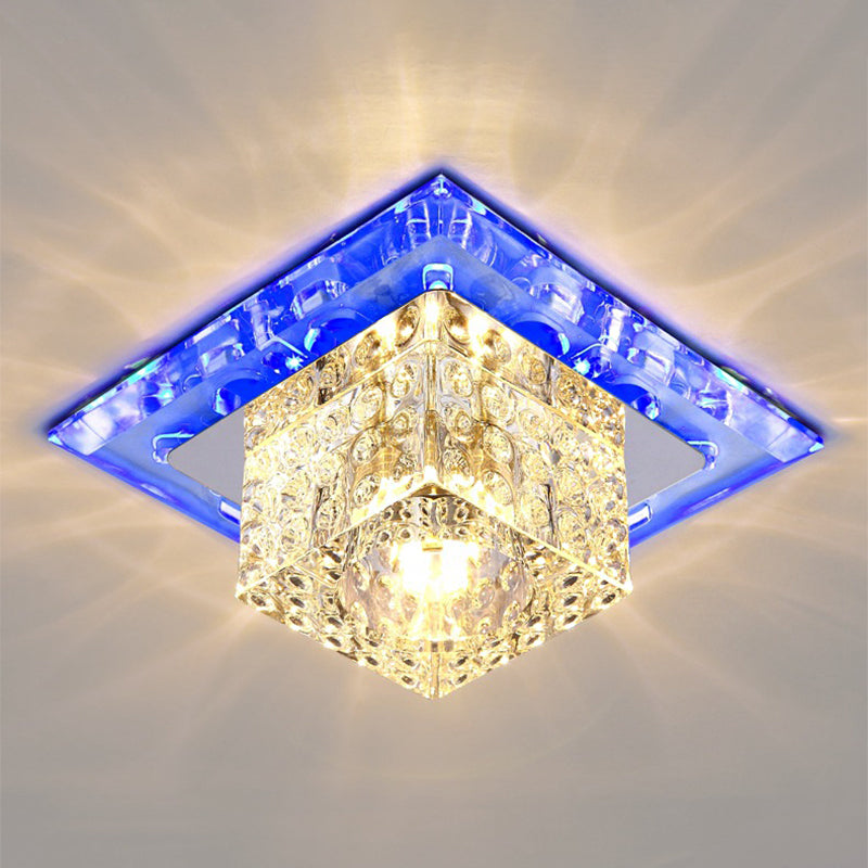 Beveled Crystal Cubic Ceiling Light Fixture Modernist LED Flush Mount Lighting in Chrome Clearhalo 'Ceiling Lights' 'Close To Ceiling Lights' 'Close to ceiling' 'Flush mount' Lighting' 1986568