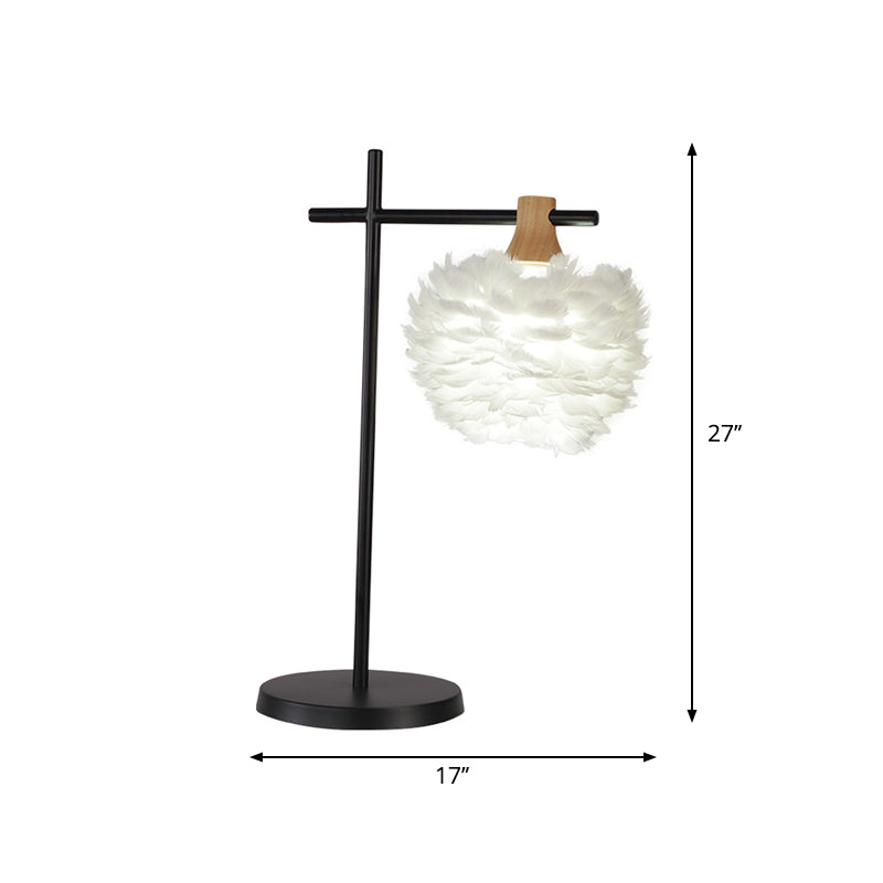 Nordic Mini Globe Night Light Feather 1-Light Bedroom Table Lamp with Cross Arm in Black-White Clearhalo 'Lamps' 'Table Lamps' Lighting' 1986620