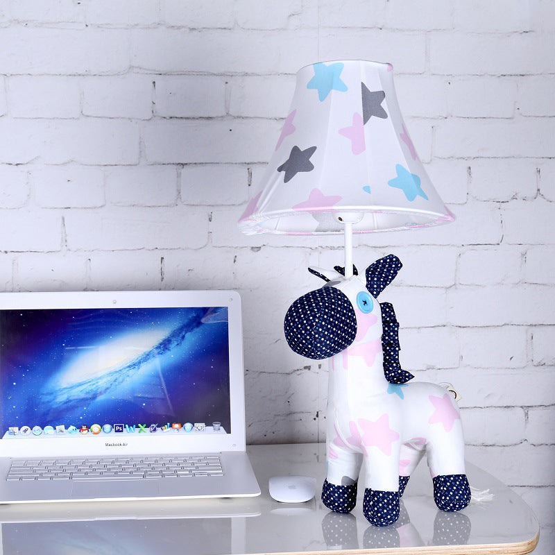 Fabric Pony Desk Light with Tapered Shade and Star/Maple Leaf Pattern 1 Light Cartoon Desk Lamp in White for Study Room White Clearhalo 'Lamps' 'Table Lamps' Lighting' 198931