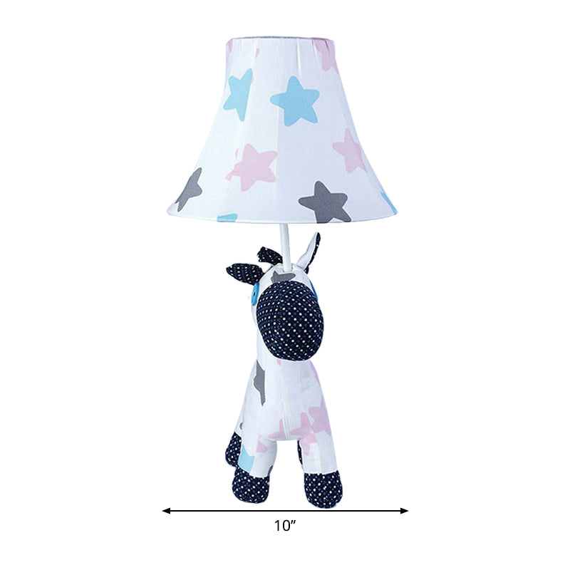 Fabric Pony Desk Light with Tapered Shade and Star/Maple Leaf Pattern 1 Light Cartoon Desk Lamp in White for Study Room Clearhalo 'Lamps' 'Table Lamps' Lighting' 198933