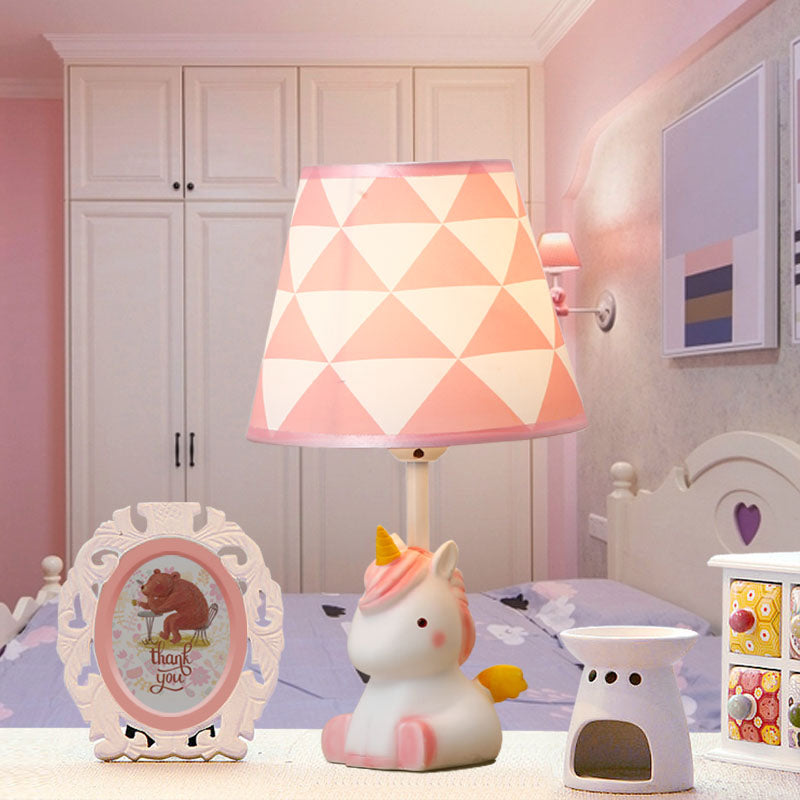 Girls Bedroom Unicorn Desk Light with Fabric Shade Resin 1 Light Desk Lamp in Pink Clearhalo 'Lamps' 'Table Lamps' Lighting' 198944