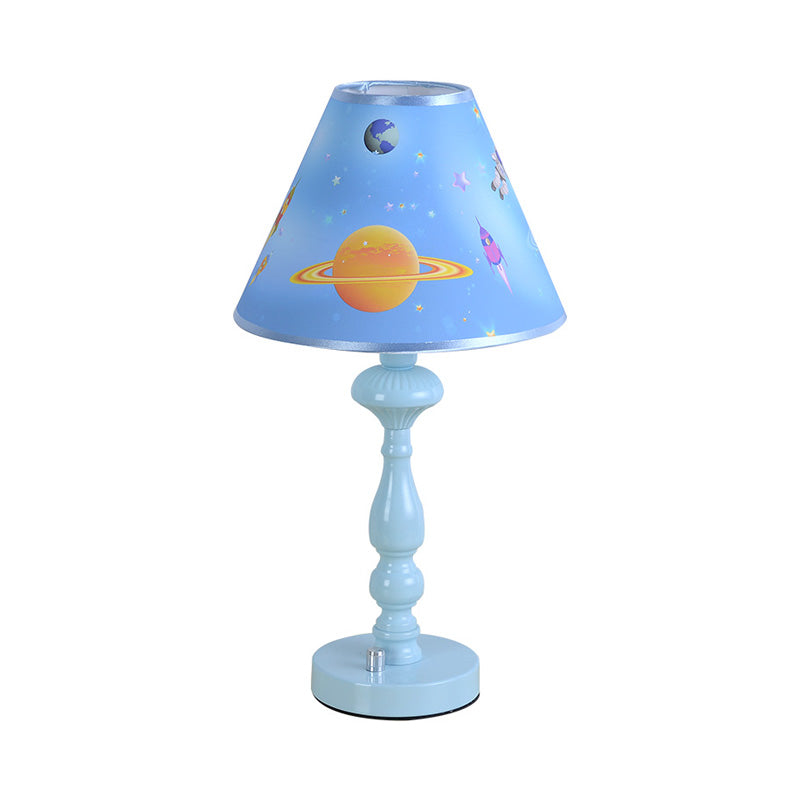 Planet Kindergarten Desk Light with Tapered Shade Metal 1 Head Modern Desk Lamp in Blue Clearhalo 'Lamps' 'Table Lamps' Lighting' 199038