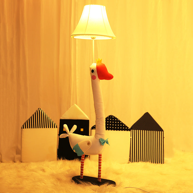 Animal Long Neck Goose Floor Light 1 Head Fabric Floor Lamp in White for Child Bedroom White Clearhalo 'Floor Lamps' 'Lamps' Lighting' 199090