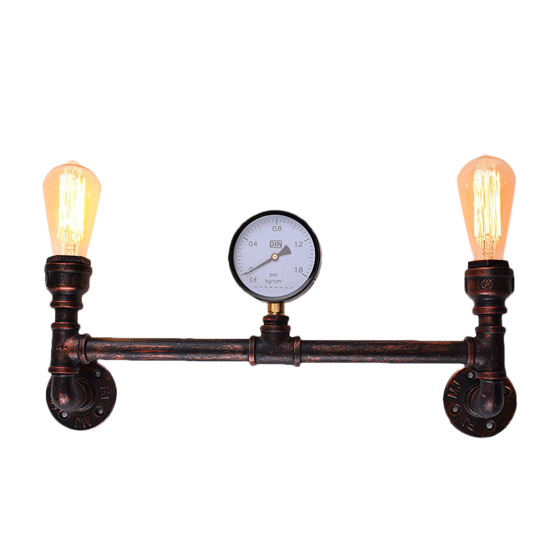 2-Light Pressure Gauge Wall Mounted Pipe Light Industrial Weathered Copper Metal Sconce for Indoor, 20.5