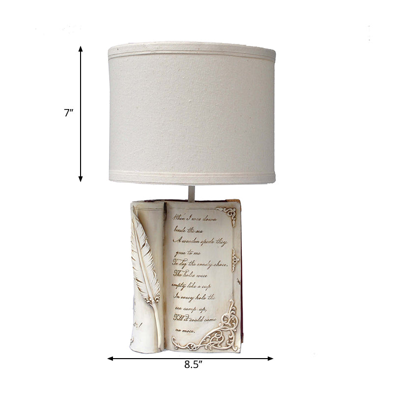 Kids White Reading Light Drum Shade 1 Light Fabric Study Room with Book Base for Child Bedroom Clearhalo 'Lamps' 'Table Lamps' Lighting' 199164