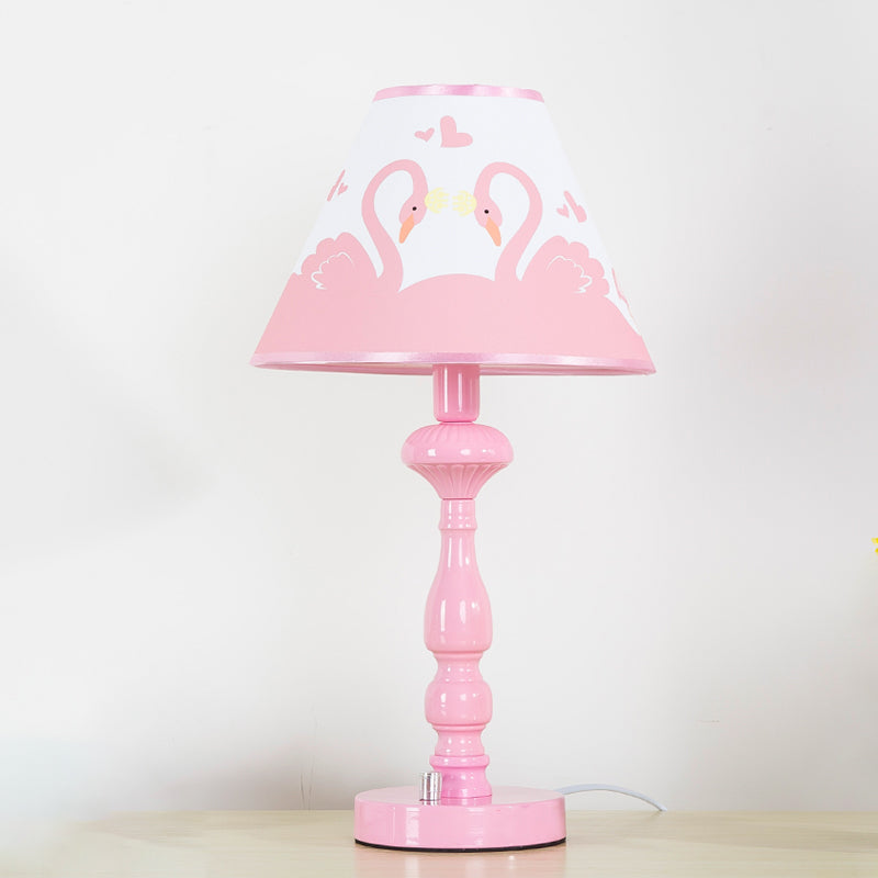 Pink Tapered Shade Desk Light One Head Modern Stylish Fabric Study Light for Girls Bedroom Clearhalo 'Lamps' 'Table Lamps' Lighting' 199284