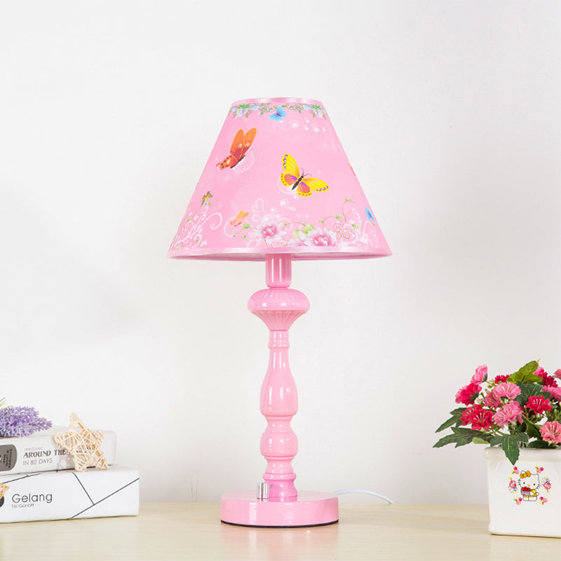 Pink Tapered Shade Desk Light One Head Modern Stylish Fabric Study Light for Girls Bedroom Pink Butterfly Clearhalo 'Lamps' 'Table Lamps' Lighting' 199287