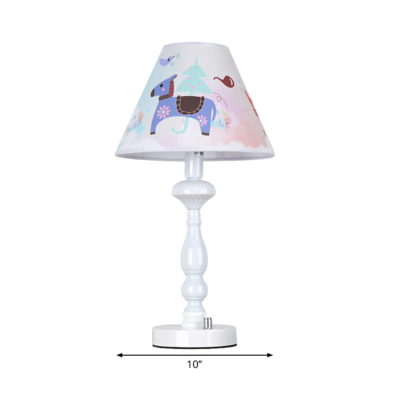 Tapered Shade Bedroom Desk Lamp with Animal Fabric One Light Kids Reading Light in White Clearhalo 'Lamps' 'Table Lamps' Lighting' 199293