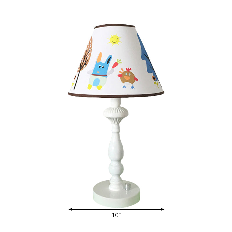 Tapered Shade Bedroom Desk Lamp with Animal Fabric One Light Kids Reading Light in White Clearhalo 'Lamps' 'Table Lamps' Lighting' 199296