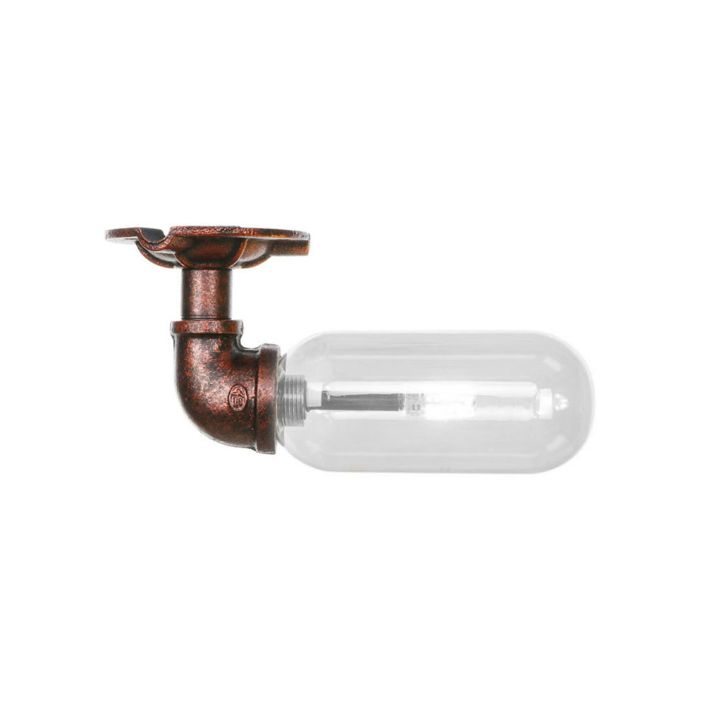 Weathered Copper Single Light Ceiling Lighting Industrial Clear Glass Capsule Shade Semi Flush Light with Pipe Design Clearhalo 'Ceiling Lights' 'Close To Ceiling Lights' 'Close to ceiling' 'Semi-flushmount' Lighting' 199342