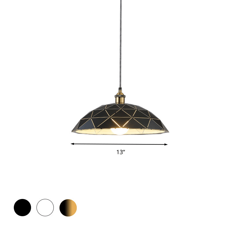 1 Light Dome Suspension Lamp Industrial Black/White Metal Pendant Light for Living Room, 13