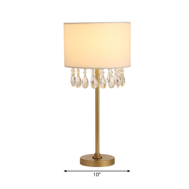 White Drum Desk Light with Clear Crystal 1 Bulb Traditional Fabric Desk Lamp for Bedroom Clearhalo 'Lamps' 'Table Lamps' Lighting' 200101