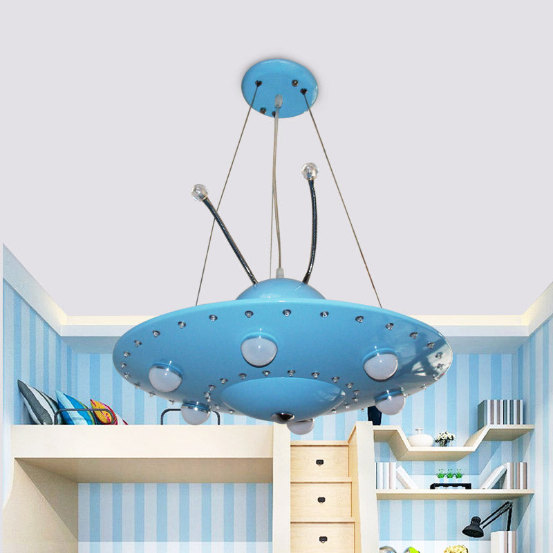 Cartoon Blue UFO Chandelier Lighting Metal Integrated Led Bedroom Pendant Light for Boy Blue Clearhalo 'Ceiling Lights' 'Pendant Lights' 'Pendants' Lighting' 200407_f2703fa3-9169-4b13-ab7c-6827f7852afd