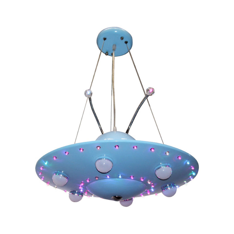 Cartoon Blue UFO Chandelier Lighting Metal Integrated Led Bedroom Pendant Light for Boy Clearhalo 'Ceiling Lights' 'Pendant Lights' 'Pendants' Lighting' 200409