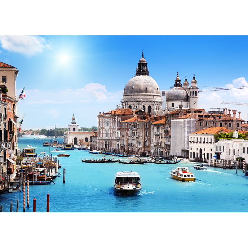 Mediterranean Water City Wall Mural Soft Color Stain-Proof Wall Art for Family Room Clearhalo 'Wall Decor' 'Wall Mural' 2009066