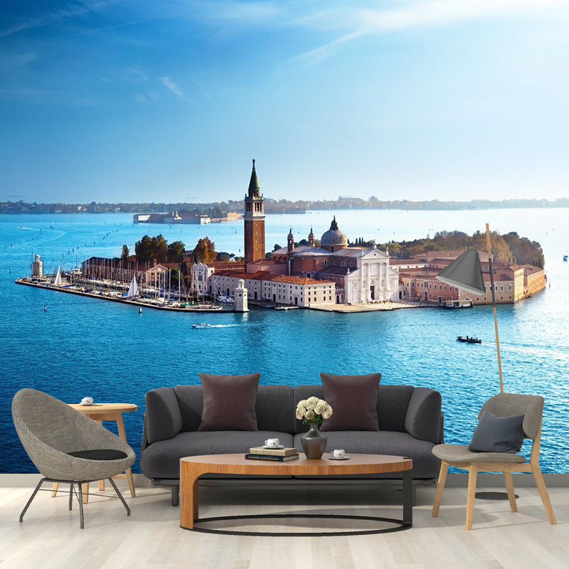 Mediterranean Water City Wall Mural Soft Color Stain-Proof Wall Art for Family Room Clearhalo 'Wall Decor' 'Wall Mural' 2009069