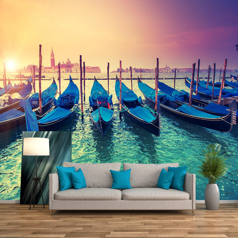 Grand Canal with Boats Mural Decal Pastel Modern Style Wall Decor for Living Room Clearhalo 'Wall Decor' 'Wall Mural' 2009104