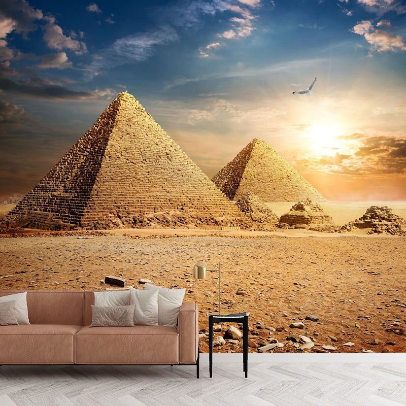 Contemporary Scenery Mural Wallpaper Natural Color Sun over the Pyramid Wall Covering Clearhalo 'Wall Decor' 'Wall Mural' 2009164