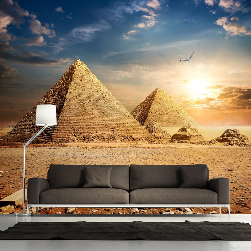 Contemporary Scenery Mural Wallpaper Natural Color Sun over the Pyramid Wall Covering Clearhalo 'Wall Decor' 'Wall Mural' 2009165