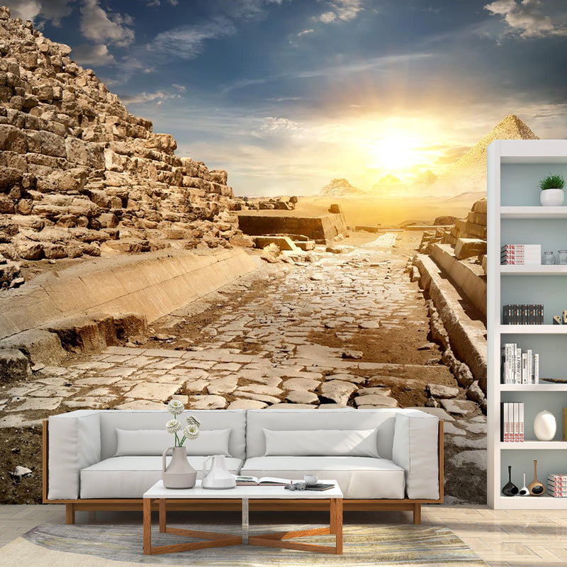 Contemporary Scenery Mural Wallpaper Natural Color Sun over the Pyramid Wall Covering Clearhalo 'Wall Decor' 'Wall Mural' 2009169