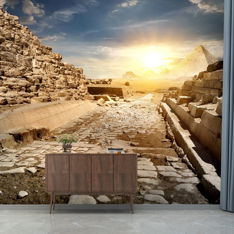 Contemporary Scenery Mural Wallpaper Natural Color Sun over the Pyramid Wall Covering Clearhalo 'Wall Decor' 'Wall Mural' 2009170