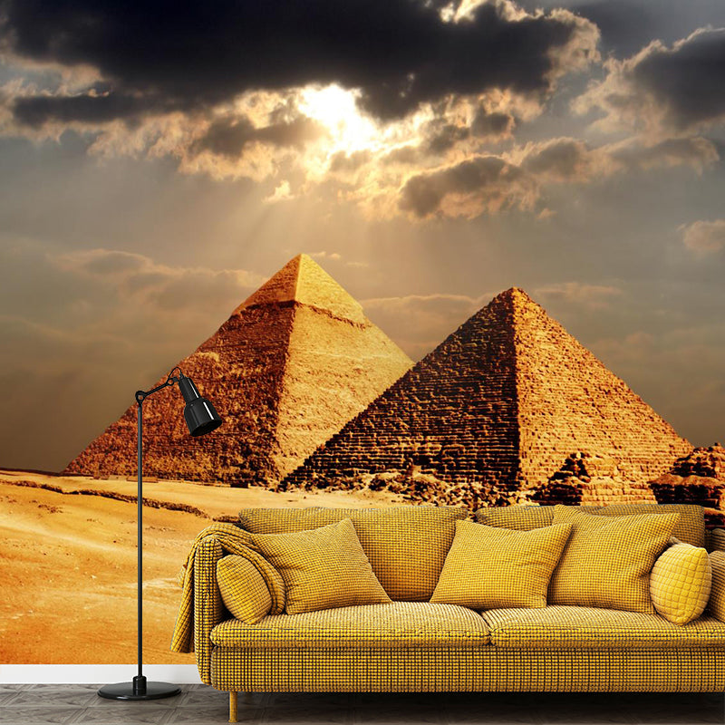 Egypt Giza Pyramid Group Mural Contemporary Stain-Proof Hallway Wall Decor, Custom-Made Clearhalo 'Wall Decor' 'Wall Mural' 2009254