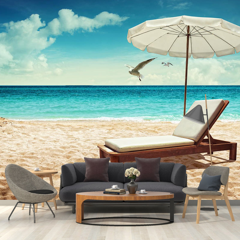 Large Beach Bench Wallpaper Mural Tropix Beautiful Seascape Wall Decor in Natural Color Clearhalo 'Wall Decor' 'Wall Mural' 2009354