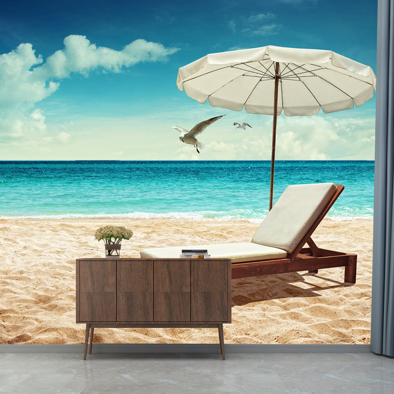 Large Beach Bench Wallpaper Mural Tropix Beautiful Seascape Wall Decor in Natural Color Clearhalo 'Wall Decor' 'Wall Mural' 2009355