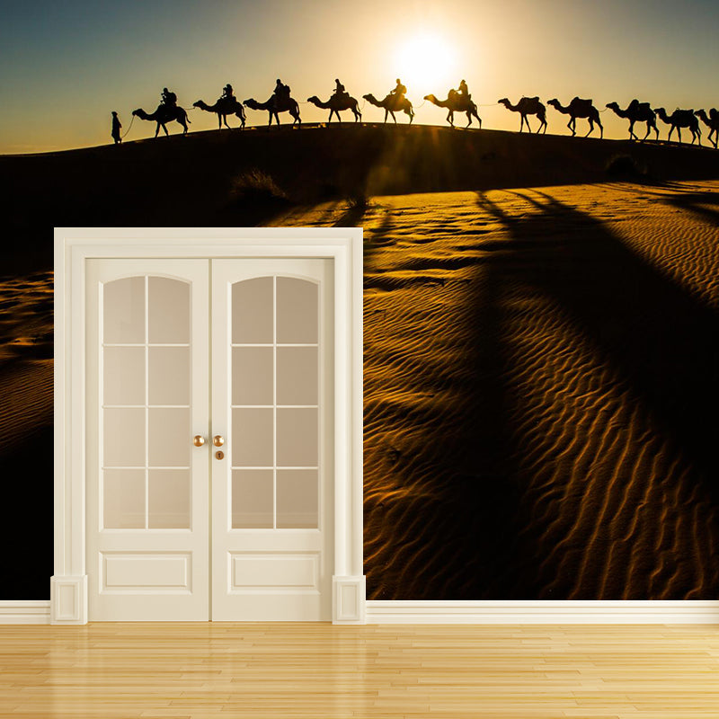 Dark Color Modern Mural Whole Desert Landscape with Camel at Sunset Wall Decor for Home Clearhalo 'Wall Decor' 'Wall Mural' 2009449