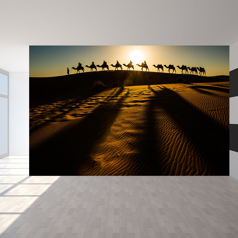 Dark Color Modern Mural Whole Desert Landscape with Camel at Sunset Wall Decor for Home Clearhalo 'Wall Decor' 'Wall Mural' 2009450