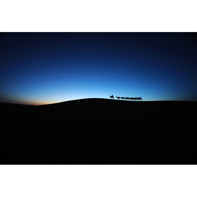 Dark Color Modern Mural Whole Desert Landscape with Camel at Sunset Wall Decor for Home Clearhalo 'Wall Decor' 'Wall Mural' 2009461