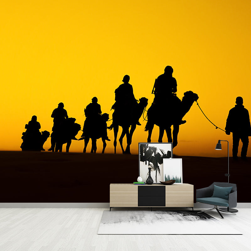 Dark Color Modern Mural Whole Desert Landscape with Camel at Sunset Wall Decor for Home Clearhalo 'Wall Decor' 'Wall Mural' 2009464