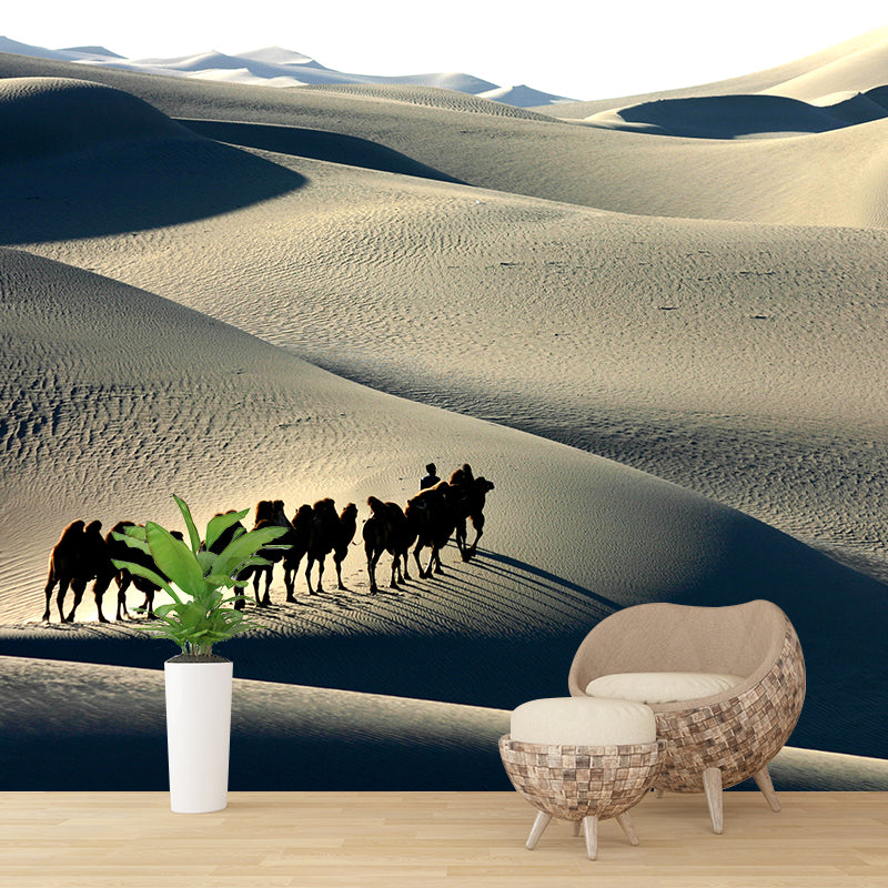 Dark Color Modern Mural Whole Desert Landscape with Camel at Sunset Wall Decor for Home Clearhalo 'Wall Decor' 'Wall Mural' 2009469