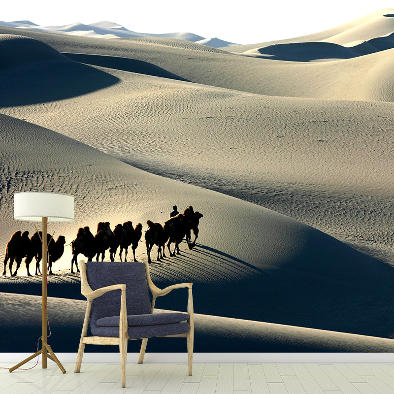 Dark Color Modern Mural Whole Desert Landscape with Camel at Sunset Wall Decor for Home Clearhalo 'Wall Decor' 'Wall Mural' 2009470