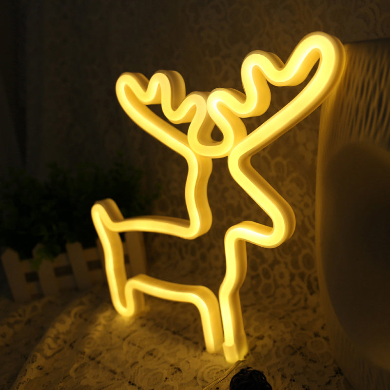 Elk Shaped Mini Night Lighting Plastic Kids Room USB LED Wall Night Light in White Clearhalo 'Night Lights' 'Wall Lights' Lighting' 2010443