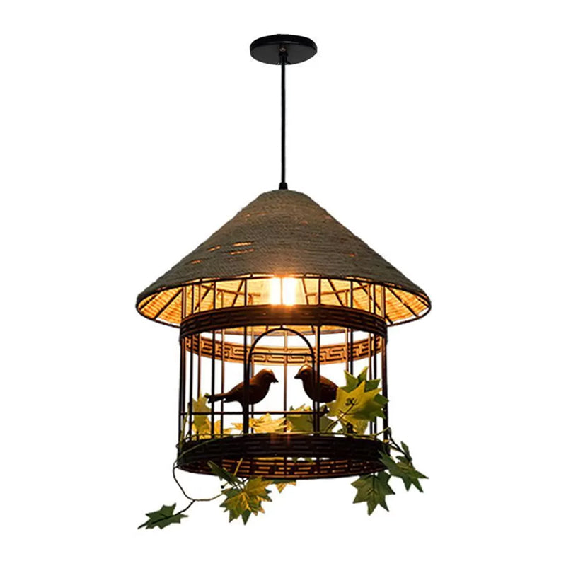 Birdcage Metal Pendant Ceiling Light Farmhouse 1 Head Dining Room Rope Down Lighting in Beige Beige Clearhalo 'Art Deco Pendants' 'Cast Iron' 'Ceiling Lights' 'Ceramic' 'Crystal' 'Industrial Pendants' 'Industrial' 'Metal' 'Middle Century Pendants' 'Pendant Lights' 'Pendants' 'Tiffany' Lighting' 2010532