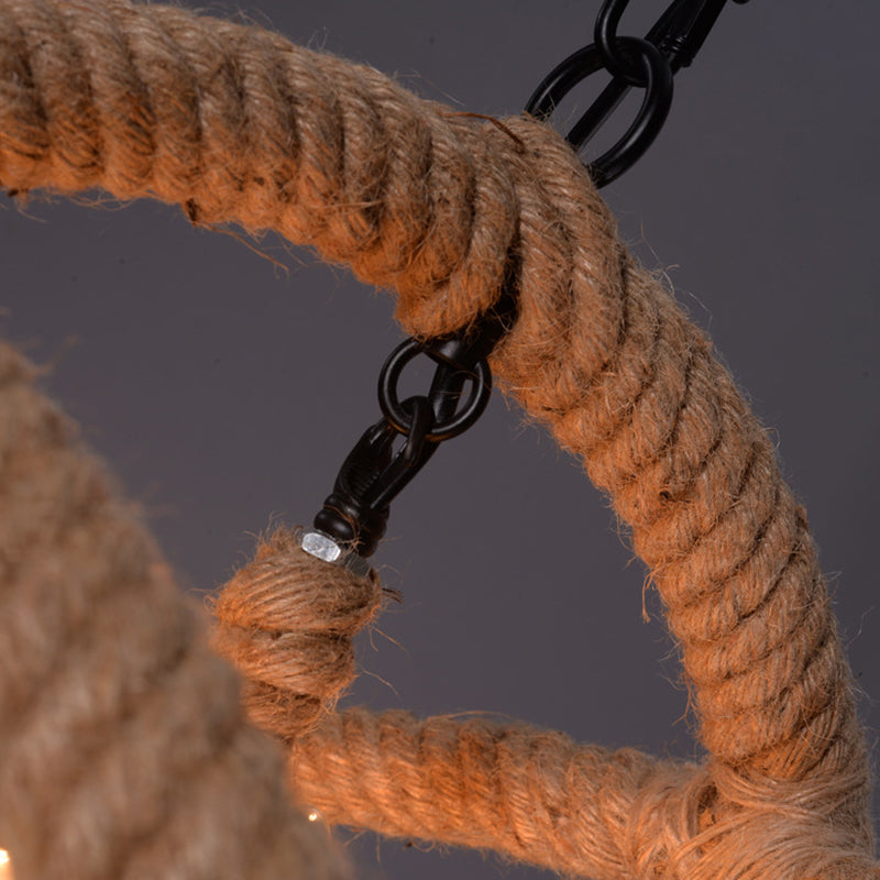 Round Hemp Rope Ceiling Chandelier Farm 4-Light Bedroom Suspension Pendant Light in Beige Clearhalo 'Cast Iron' 'Ceiling Lights' 'Chandeliers' 'Industrial Chandeliers' 'Industrial' 'Metal' 'Middle Century Chandeliers' 'Rustic Chandeliers' 'Tiffany' Lighting' 2010588