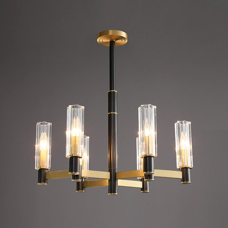 Yellow-Black 6/8/9 Bulbs Chandelier Postmodern Prismatic Glass Tubular Hanging Ceiling Light 6 Yellow-Black Clearhalo 'Ceiling Lights' 'Chandeliers' 'Modern Chandeliers' 'Modern' Lighting' 2010697