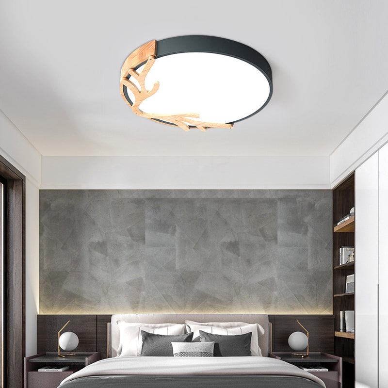 Circle Flush Light Fixture Simplicity LED Acrylic Ceiling Lamp with Wood Antler Decor for Bedroom Grey Clearhalo 'Ceiling Lights' 'Close To Ceiling Lights' 'Close to ceiling' 'Flush mount' Lighting' 2010932