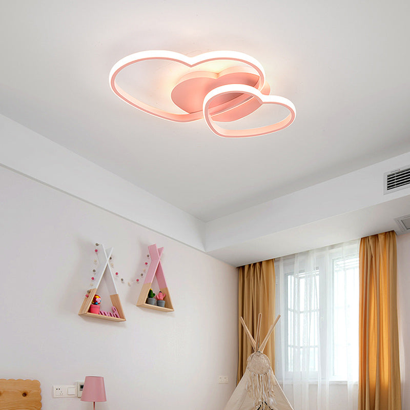 Metal Loving Heart Flush Light Contemporary LED Close to Ceiling Lighting for Bedroom Pink Clearhalo 'Ceiling Lights' 'Close To Ceiling Lights' 'Close to ceiling' 'Flush mount' Lighting' 2010985