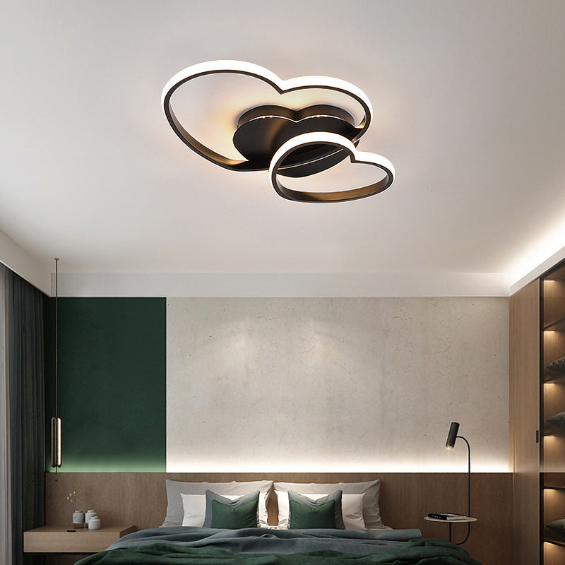 Metal Loving Heart Flush Light Contemporary LED Close to Ceiling Lighting for Bedroom Black Clearhalo 'Ceiling Lights' 'Close To Ceiling Lights' 'Close to ceiling' 'Flush mount' Lighting' 2010986