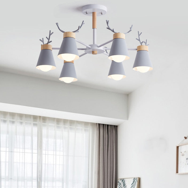 Barrel Semi Flush Light Modern 6 Heads Metal Ceiling Lamp with Antler Design for Living Room 6 Grey Clearhalo 'Ceiling Lights' 'Close To Ceiling Lights' 'Close to ceiling' 'Semi-flushmount' Lighting' 2011036