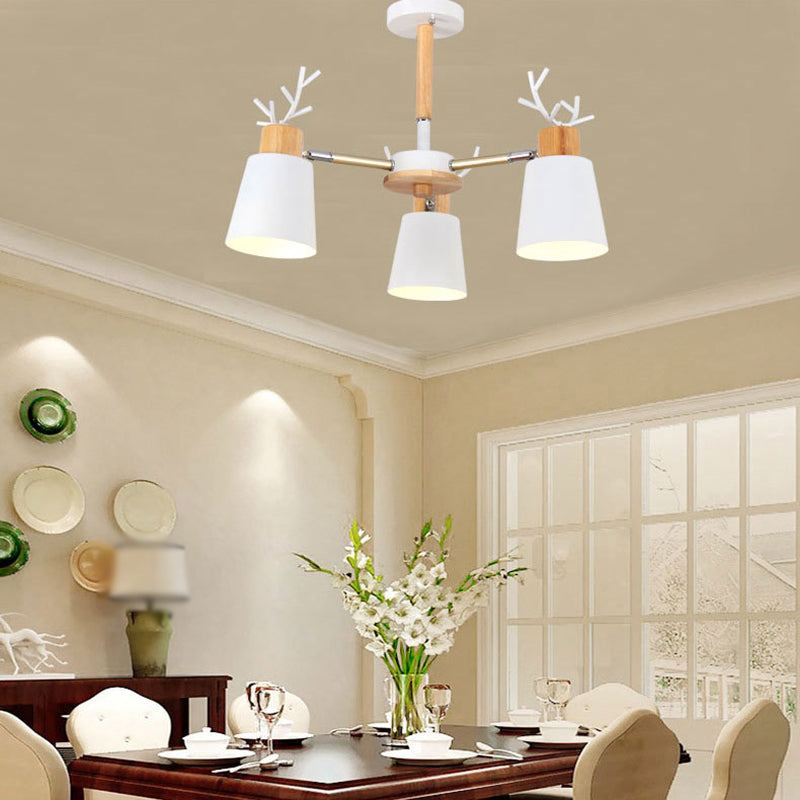 Nordic 6 Bulbs Antler Semi Flush Mount Cone Ceiling Light Fixture with Metal Shade 3 White Clearhalo 'Ceiling Lights' 'Close To Ceiling Lights' 'Close to ceiling' 'Semi-flushmount' Lighting' 2011043