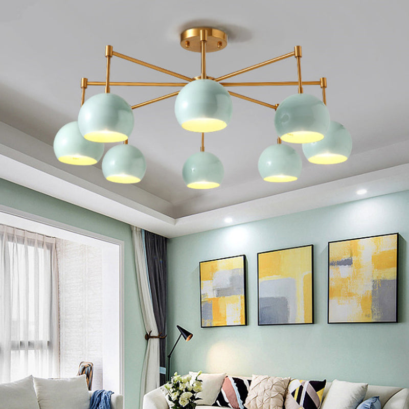 Globe Living Room Semi Flush Metal Modernist Ceiling Flush with Radial Arm in Green 8 Green Clearhalo 'Ceiling Lights' 'Close To Ceiling Lights' 'Close to ceiling' 'Semi-flushmount' Lighting' 2011058