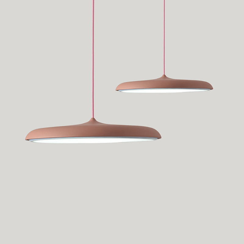 Saucer Metal Suspension Light Contemporary LED Hanging Lighting for Dining Room Pink Clearhalo 'Ceiling Lights' 'Modern Pendants' 'Modern' 'Pendant Lights' 'Pendants' Lighting' 2011175