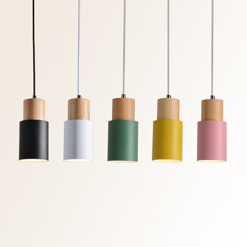 Tubular Ceiling Pendant Minimalist Metal 1-Light Suspension Lighting Fixture with Wood Top Clearhalo 'Ceiling Lights' 'Modern Pendants' 'Modern' 'Pendant Lights' 'Pendants' Lighting' 2011182