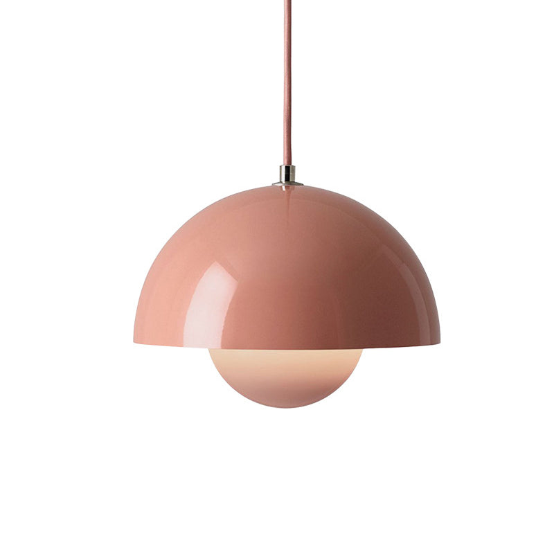 Dome Metal Pendant Lighting Modernist 1 Light Hanging Light Fixture with Inner Orb Shade for Living Room Pink Clearhalo 'Ceiling Lights' 'Modern Pendants' 'Modern' 'Pendant Lights' 'Pendants' Lighting' 2011231