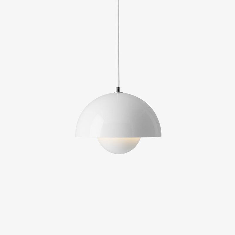 Dome Metal Pendant Lighting Modernist 1 Light Hanging Light Fixture with Inner Orb Shade for Living Room White Clearhalo 'Ceiling Lights' 'Modern Pendants' 'Modern' 'Pendant Lights' 'Pendants' Lighting' 2011237